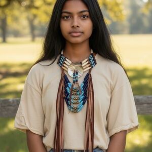 Native American Style Buffalo Bone  Hairpipe Abalone Leather and Bead Choker